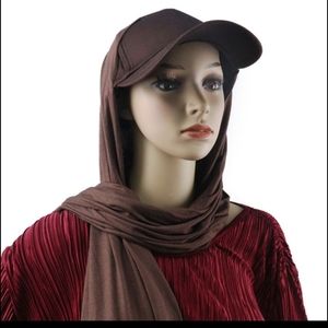 Sports Jersey Hijab/Scarf Attached With Baseball Cap Excellent for Summer- Brown
